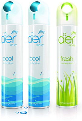 Godrej Freshener Cool Surf Blue & Fresh Lush Green - Home & Office| Pack of 3 Spray Cool Surf Blue & Fresh Lush Green(3 x 220 ml)