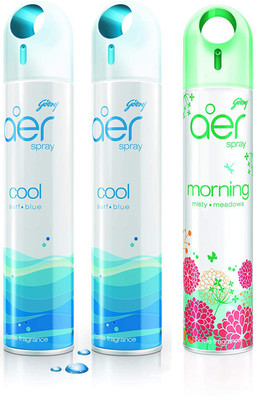 Godrej Aer Freshener Cool Surf Blue & Morning Misty Meadows -Home & Office|Pack of 3 Spray Cool Surf Blue & Morning Misty Meadows(3 x 240 ml)