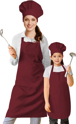 OASIS Cotton Home Use Apron - Free Size(Maroon, Pack of 2)