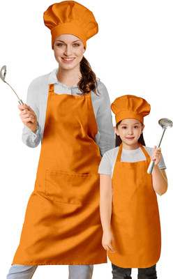 OASIS Cotton Home Use Apron - Free Size(Orange, Pack of 2)