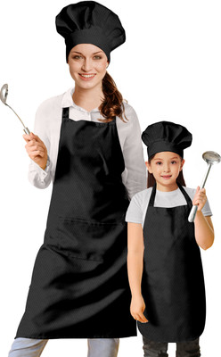 OASIS Cotton Home Use Apron - Free Size(Black, Pack of 2)