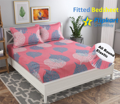 Flipkart SmartBuy 180 TC Microfiber Queen Printed Fitted (Elastic) Bedsheet(Pack of 1, Pink Grey)