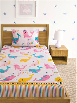 Home Sizzler 144 TC Microfiber Single Cartoon Flat Bedsheet(Pack of 1, Multicolor)