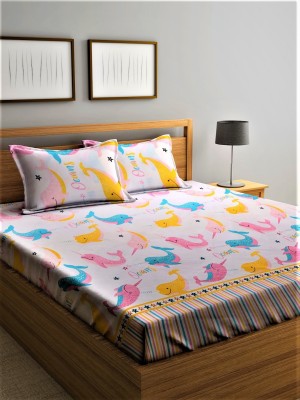 Home Sizzler 144 TC Microfiber Double Cartoon Flat Bedsheet(Pack of 1, Multicolor)