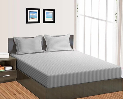 GKEstore Polycotton Double Flat 340 TC Striped Bedsheet(Pack of 1, Light Grey)