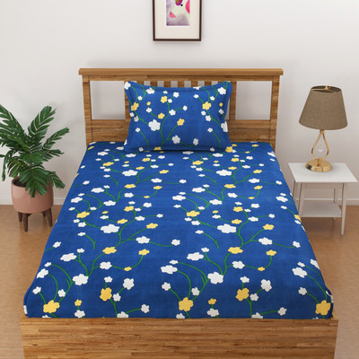 Flipkart SmartBuy 140 TC Polyester Single Floral Flat Bedsheet(Pack of 1, Blue)