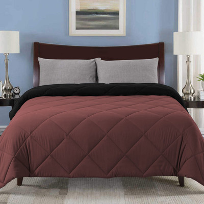 Linenovation Solid Double AC Blanket for  AC Room(Polyester, Black-Wine)