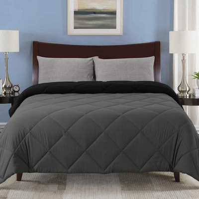 EVOL Solid Single Comforter for  Mild Winter(Poly Cotton, Black-Grey)