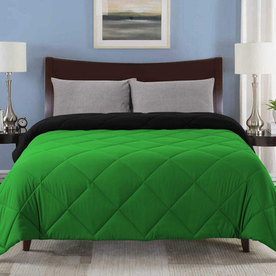 EVOL Solid Single Comforter for  Mild Winter(Poly Cotton, Black-Green)