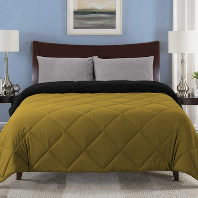 Linenovation Solid Single AC Blanket for  AC Room(Polyester, Black-Golden)