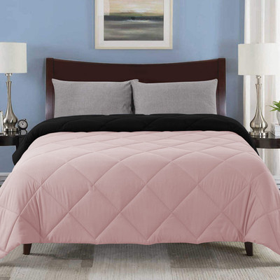 EVOL Solid Single Comforter for  Mild Winter(Poly Cotton, Black-Pink)