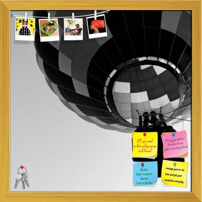 Artzfolio Black & White Photo of Hot Air Balloon Notice Pin Board Soft Board Cork Bulletin Board(Golden Frame 20 x 20 inch (51 x 51 cms))