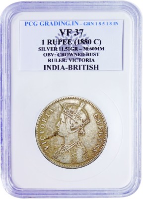 the coins INDIA BRITISH VICTORIA ONE RUPEE 1880 (C) P C G GRADING Medieval Coin Collection(1 Coins)