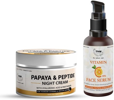 TNW - The Natural Wash Combo with Papaya & Peptide Night Cream & Vitamin C Face Serum | Reduces Fine Lines & Tanning(2 Items in the set)