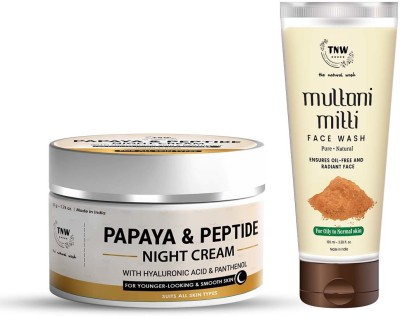TNW - The Natural Wash Combo with Papaya & Peptide Night Cream & Multani Mitti Face Wash | Reduces Fine Lines & Excess Oil | Suitable for Oily Skin(2 Items in the set)