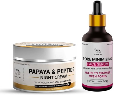 TNW - The Natural Wash Combo with Papaya & Peptide Night Cream & Pore Minimizing Face Serum | Reduces Fine Lines & Open Pores(2 Items in the set)