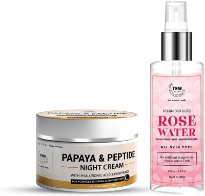 TNW - The Natural Wash Combo with Papaya & Peptide Night Cream & Steam Distilled Rose Water | Reduces Fine Lines & Hydrates Skin(2 Items in the set)
