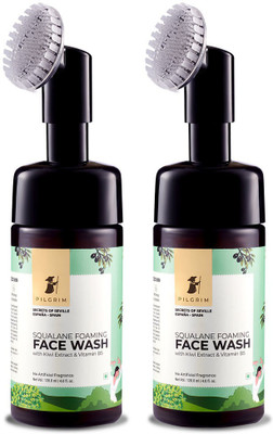 Pilgrim Squalane Foaming Face Wash Cleanser with Brush-Pack of 2 |Non drying & Hydrating(2 Items in the set)