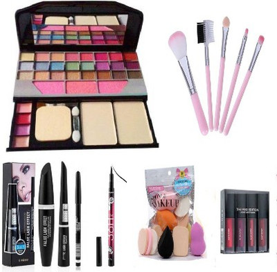 TUMR 6155 MULTICOLOR MAKEUP KIT + 36H EYELINER + MATTE MINI LIPSTICK+ 5 PC. BRUSH+PUFF SET+ BLACK EYELINER ( COMBO PACK)(6 Items in the set) TUMR 6155 MULTICOLOR MAKEUP KIT + 36H EYELINER + MATTE MINI LIPSTICK+ 5 PC. BRUSH+PUFF SET+ BLACK EYELINER ( COMBO PACK)(6 Items in the set)