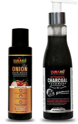 Subaxo Herbal Red Onion Hair Wash-Shampoo 120 ml And Herbal Activated Charcoal Face Wash 200 ml(2 Items in the set)