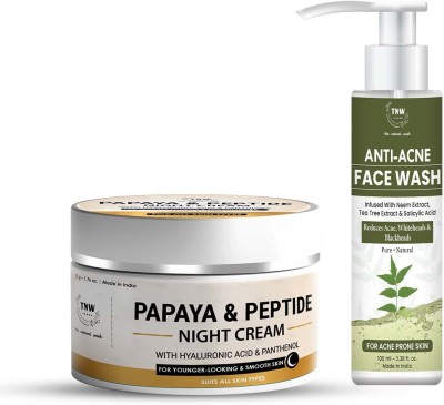 TNW - The Natural Wash Combo with Papaya & Peptide Night Cream & Anti-Acne Face Wash | Reduces Fine Lines & Acne | Paraben and Sulphate-Free(2 Items in the set)