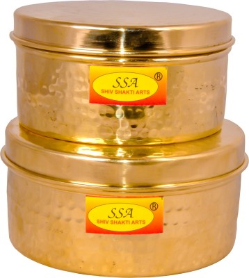 Shivshakti Arts Brass Cookie Jar  - 800 ml(Pack of 2, Gold)