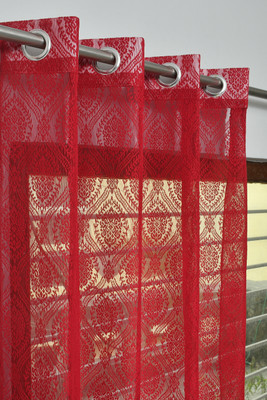 Galaxy Home Decor 153 cm (5 ft) Window Net Transparent Curtain (Pack Of 2)(Maroon, Self Design)