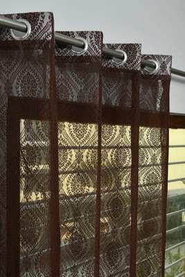 Galaxy Home Decor 153 cm (5 ft) Window Net Transparent Curtain (Pack Of 2)(Brown, Self Design)