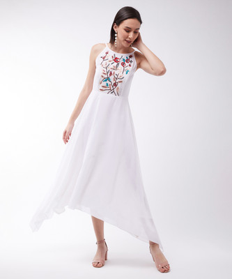 Miss Chase Women A-line White Maxi/Full Length Dress