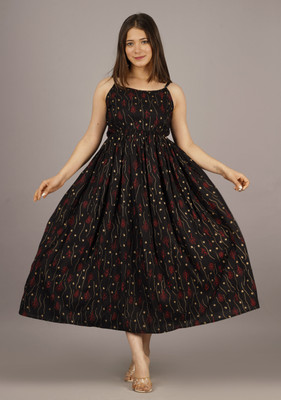 Bhawanaprint Women Maxi Black Ankle Length Dress
