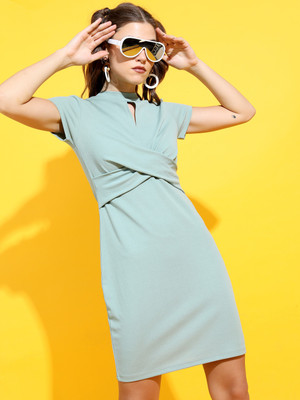 Tokyo Talkies Women Wrap Grey Above Knee/Mid Thigh Length Dress