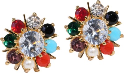 Zoey Multicolour Navratna Stud For Women & Girls Zircon Brass Stud Earring, Drops & Danglers
