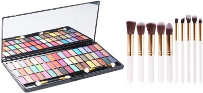 angelie 51 Shade Eyeshadow Palette With White 10Pcs Makeup Brush 400 ml(MULTICOLOR)