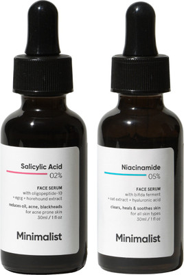 Minimalist Daily Oil-Control AM/PM Duo Serums For Oily Acne Prone Skin | Combo Pack with Niacinamide Serum & Salicylic Acid Serum to Reduce Excess Oil, Acne & Acne Marks | 60 ml(60 ml)