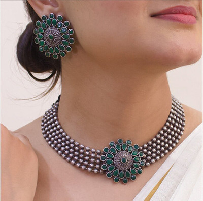 Sanwariya Jewels Oxidised Silver Green, Silver Jewellery Set(Pack of 1)