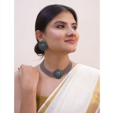 Sanwariya Jewels Oxidised Silver Green, Silver Jewellery Set(Pack of 1)
