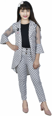 MYKUKI Girls Festive & Party Blazer, Shirt and Trouser Set(Black Pack of 1)