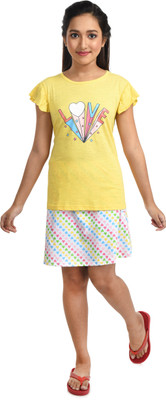Clothe Funn Girls Casual Top Skirt(Yellow/White)
