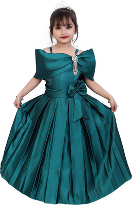PRENA FASHION Girls Maxi/Full Length Party Dress(Green, Half Sleeve)