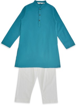 Indus Route by Pantaloons Boys Casual Kurta and Pyjama Set(Blue Pack of 1)