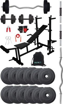 STARX 30 kg PVC 30KG Weight Plates with 3Ft Rod, Accessories & 8in1 Bench, Equipment Home Gym Combo