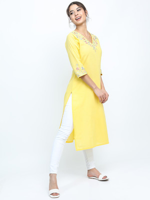 Vishudh Women Solid Straight Kurta(Yellow)