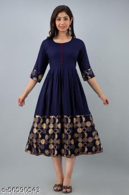 RA CREATION Women Printed Anarkali Kurta(Dark Blue)
