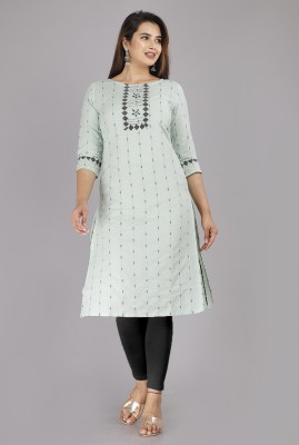 Demirner Women Printed Straight Kurta(Light Green)