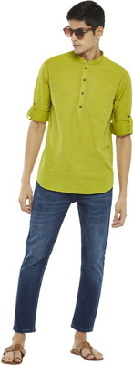 Indus Route by Pantaloons Men Solid Straight Kurta(Light Green)