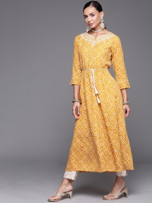 Indo Era Women Printed A-line Kurta(Yellow)