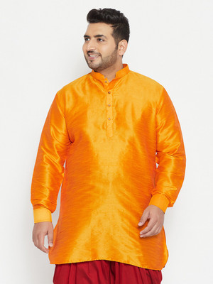 VASTRAMAY PLUS Men Self Design Straight Kurta(Orange)