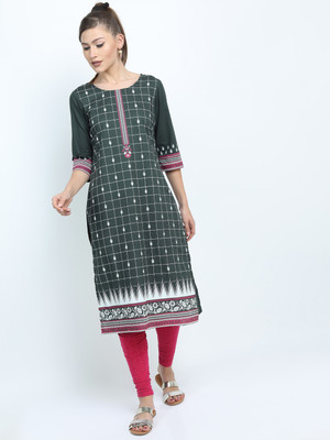 Vishudh Women Printed Straight Kurta(Green)