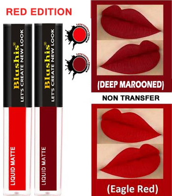 BLUSHIS Non Transfer Professionally Longlasting Liquid Lipstick Combo Set Of 2 pc(Red, Maroon, 8 ml)