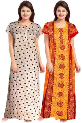 Khushi Print Women Nighty(Beige, Orange)